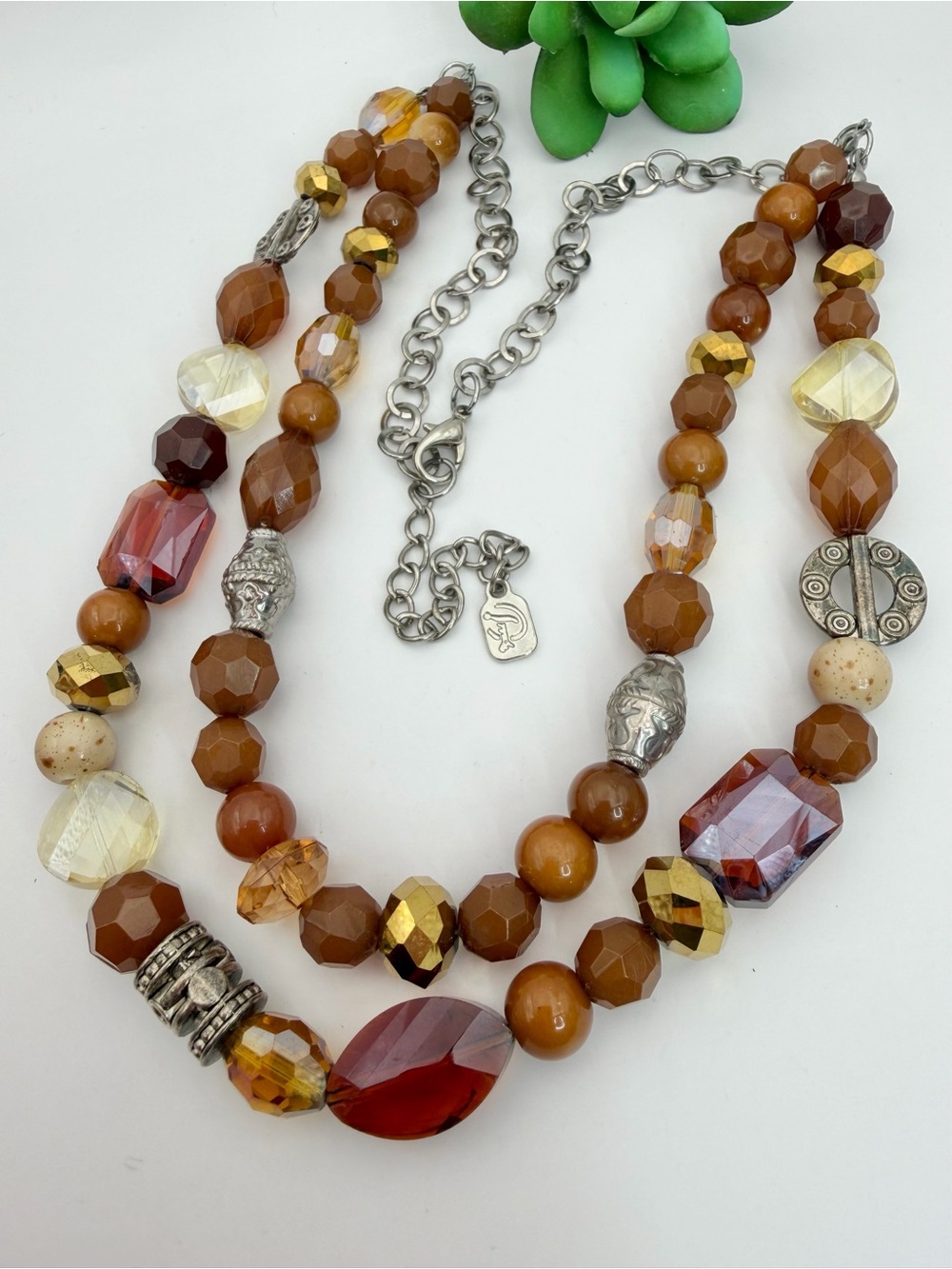 Multistrand Brown & Amber Beaded Women's Necklace